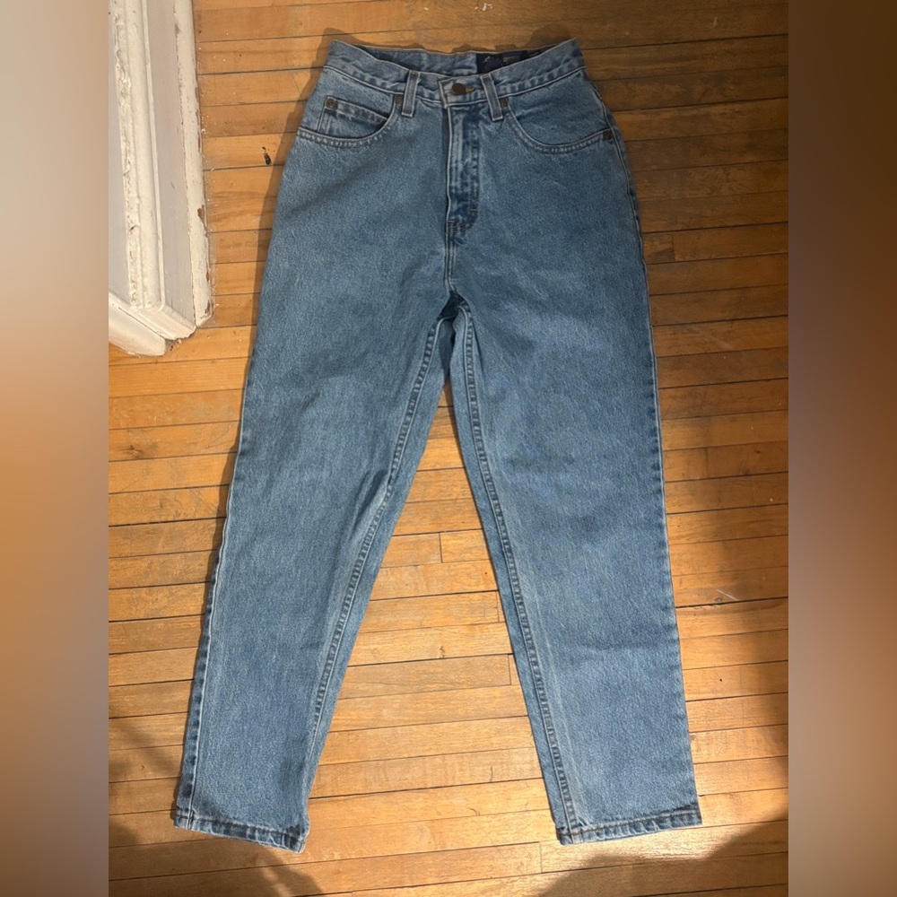 Eddie Bauer Women's Straight Leg Blue Denim Jeans Size 4 Petite 100% Cotton